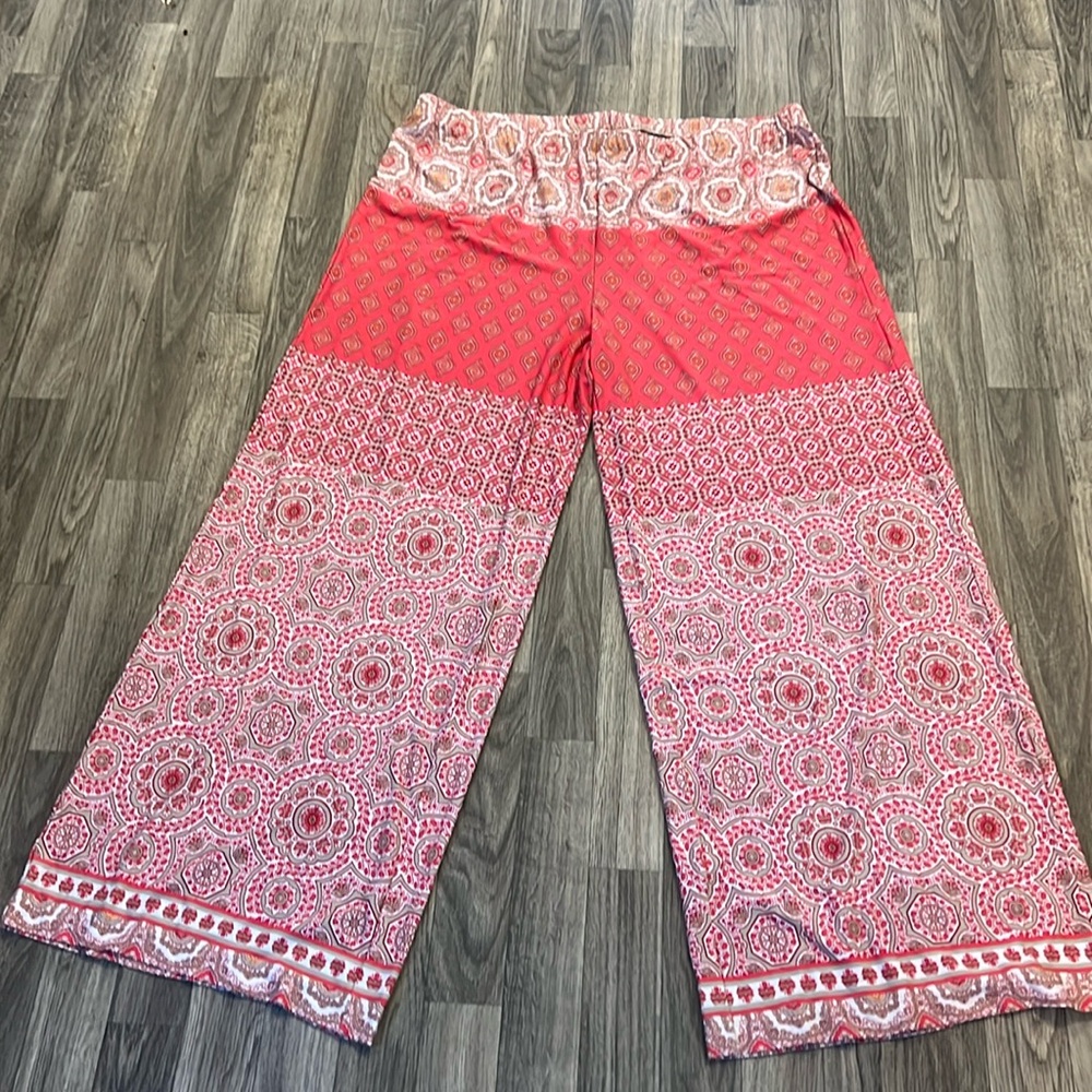 Chico's Reddish/Pink and White Wide Leg Pants